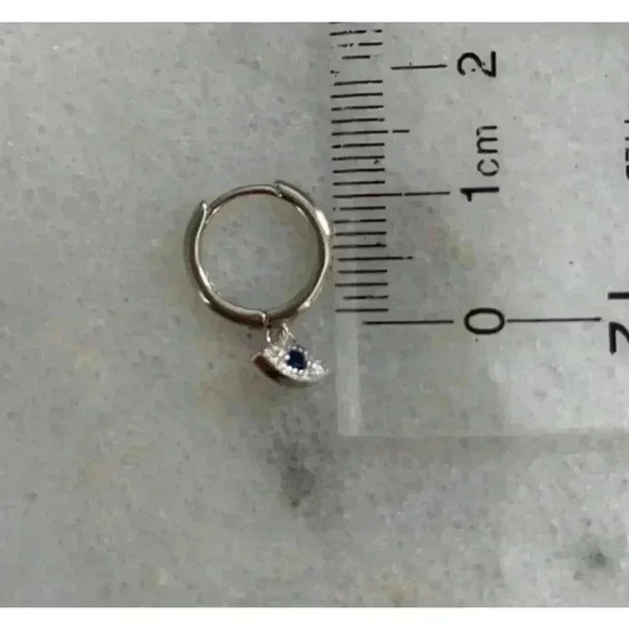 COPY - Sterling Silver Huggie Hoop Crystal Evil Eye Dangle Earrings Brand New - Picture 3 of 4